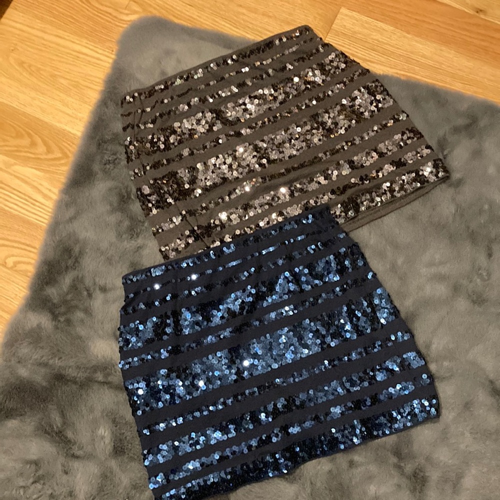 2 Express xs sequin skirts gray and blue